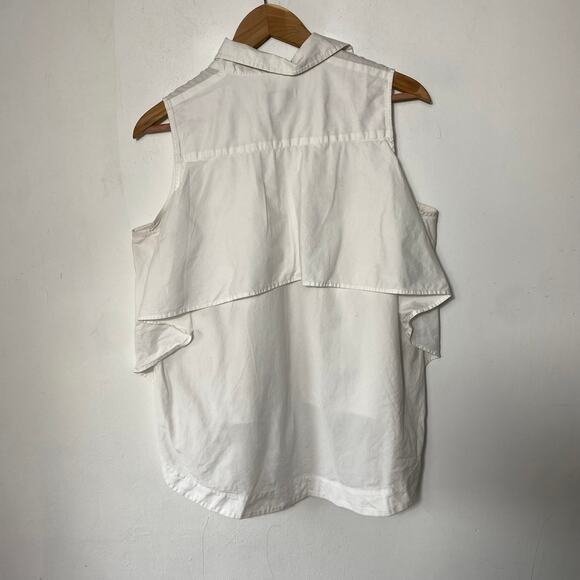Peter Som White SZ 12 Sleeveless Draped Collard Top Quiet Luxury Minimalist Euro - Picture 7 of 9